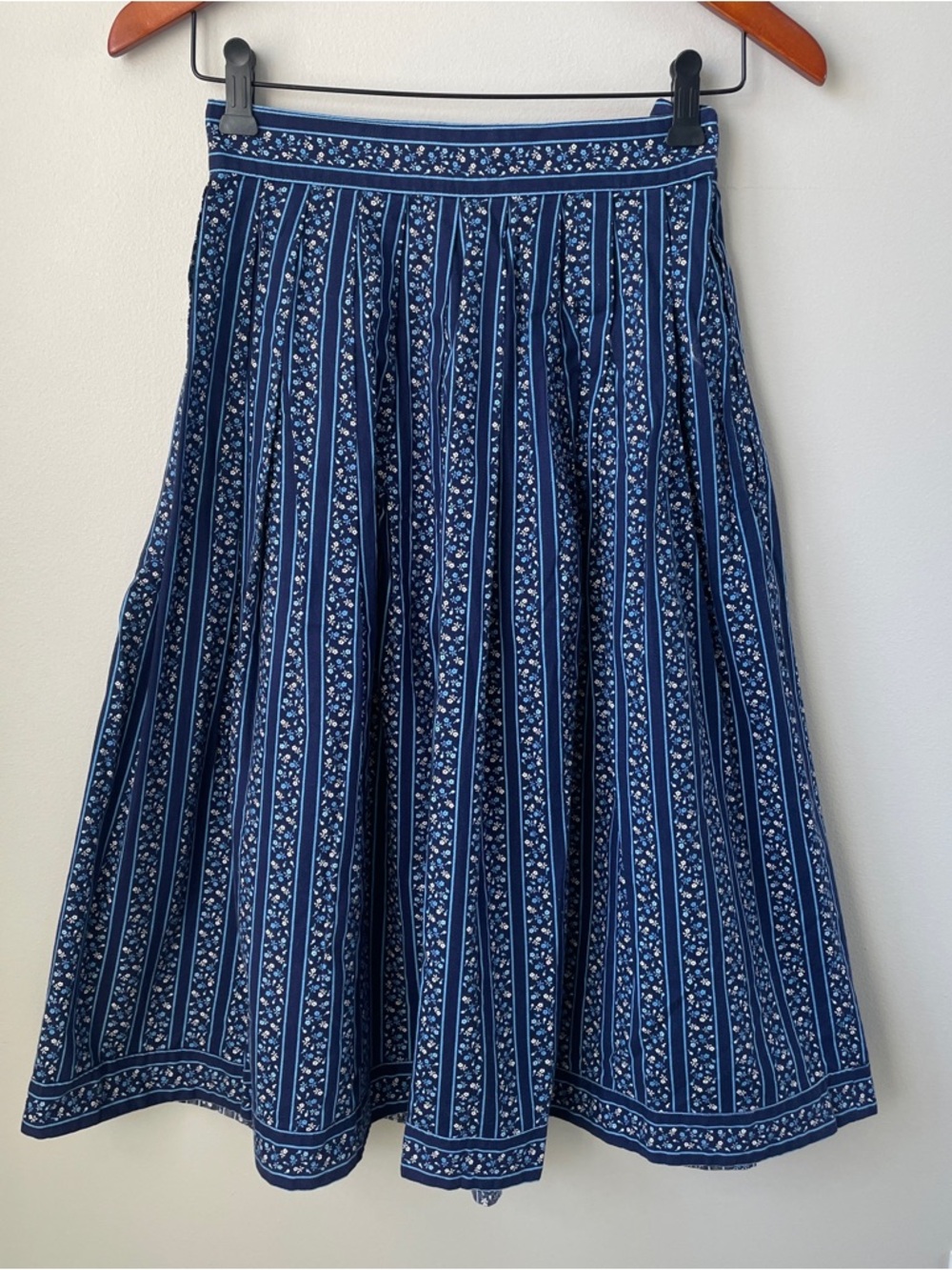 Vintage Blue Floral Stripe Skirt